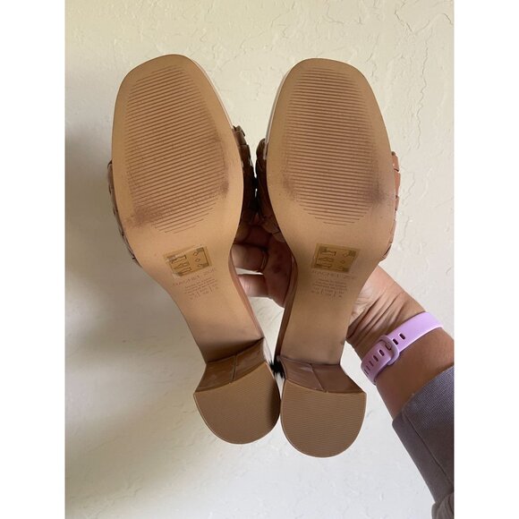 Rachel Zoe Gabrielle Light Brown Woven Patent Platform Shoes 4" Block Retro Mod - Picture 9 of 9